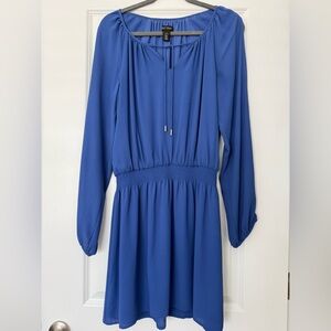 White House Black Market Cobalt Blue Long-Sleeve Tie-Neck Dress